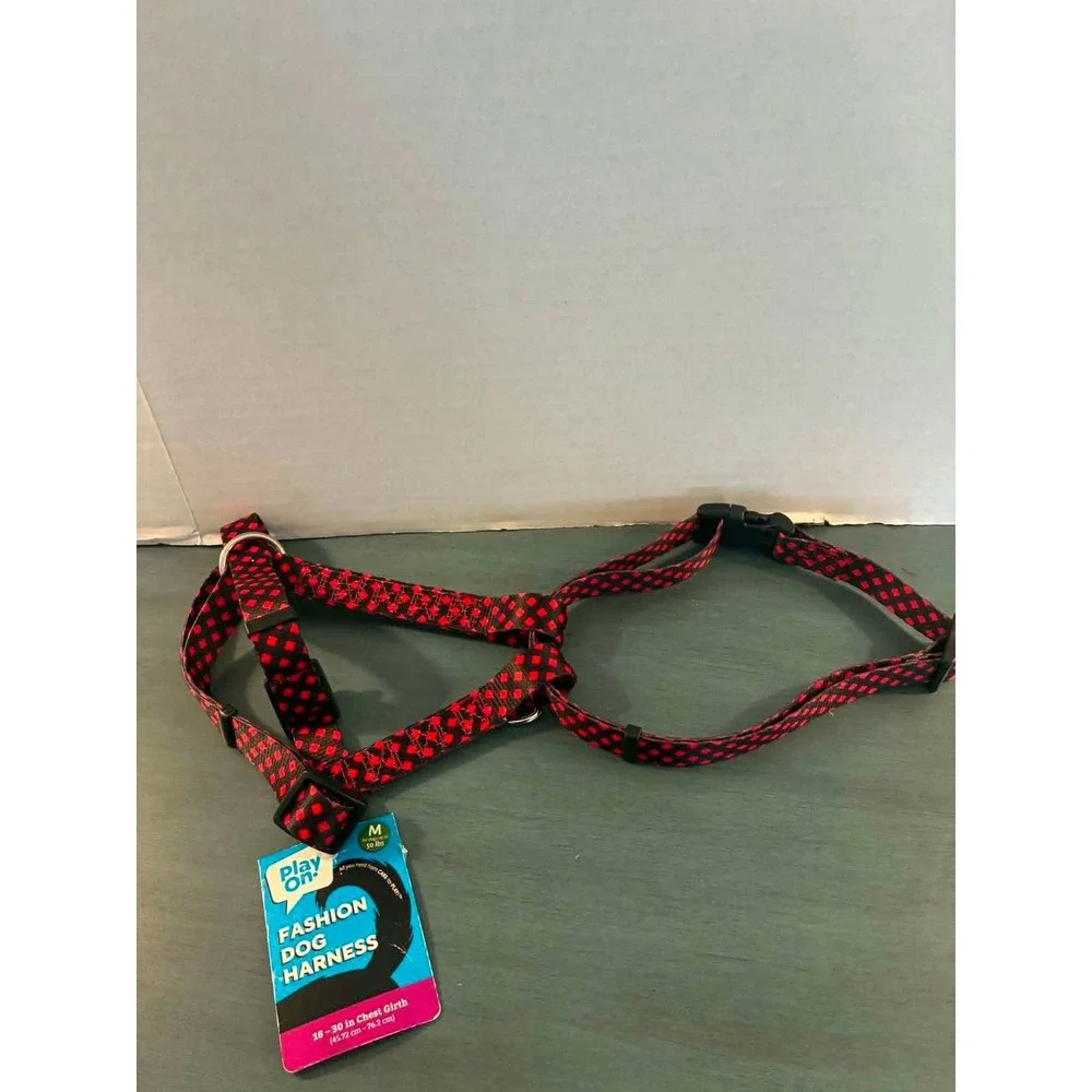 Play On! Dog Harness Medium Red Black NWT Diamond Pattern Adjustable